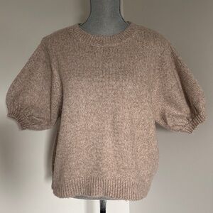 Leela & Lavender Boutique large tan crew neck balloon short sleeve sweater